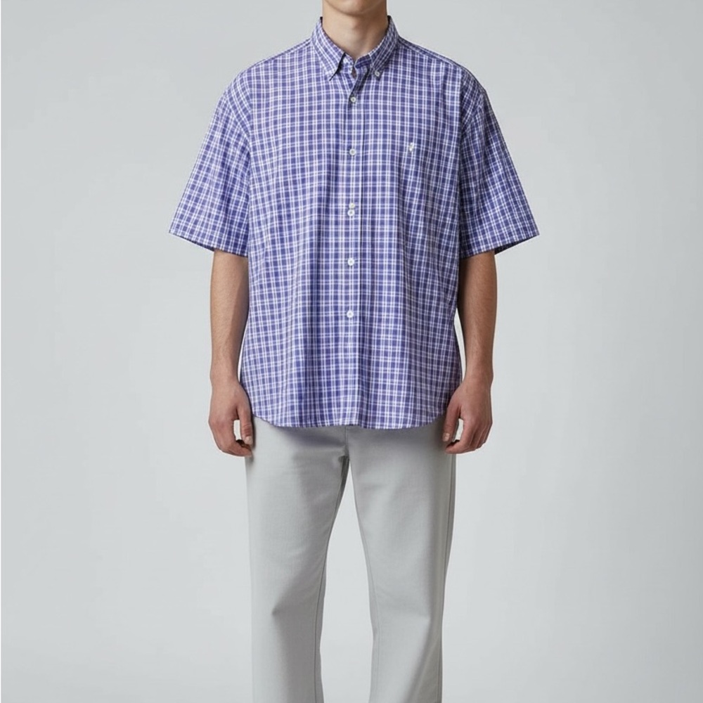 Chaps 3XL Men's Purple Plaid Button Down Easy Care Short Sleeve Shirt